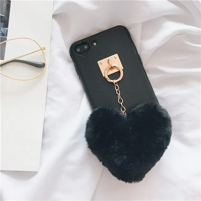 Luxury Heart fur ball iPhone phone case