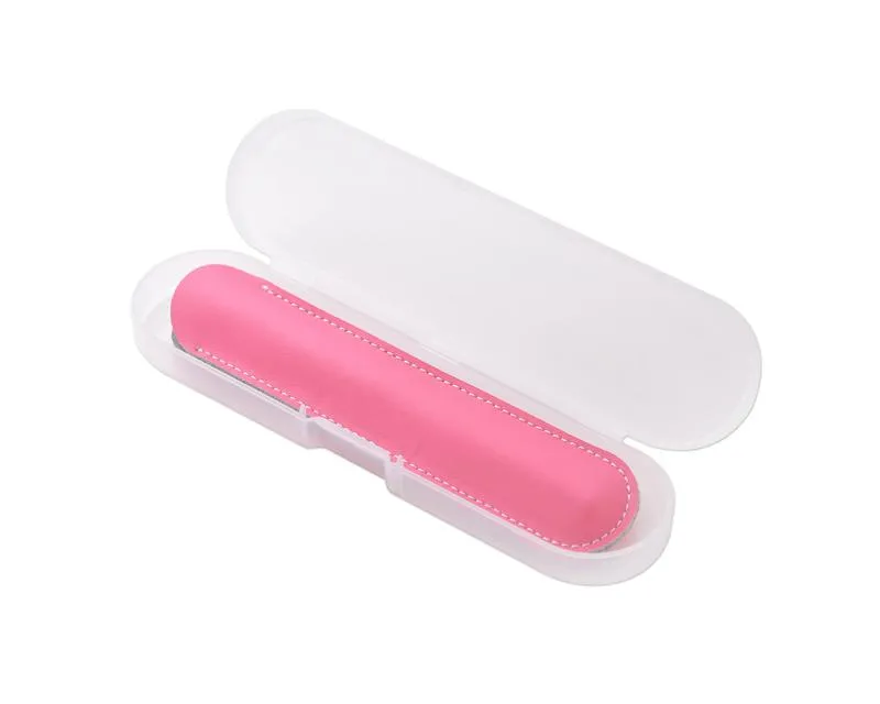 Luxury Leather Single Pen Holder with Transparent Case - Pink