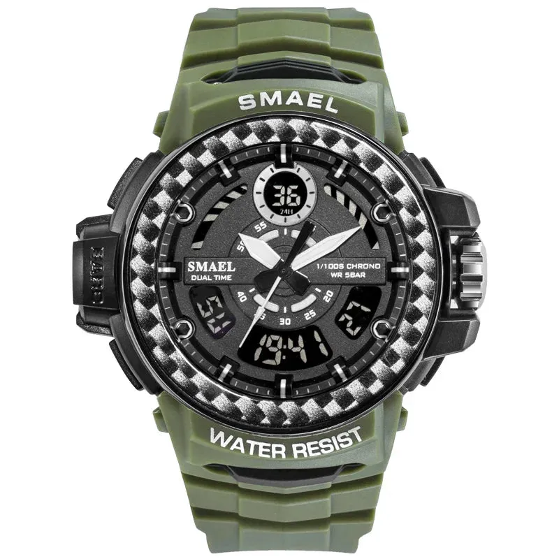 Men Watches 2019 Luxury Brand Smael Digital Wristwatches Men Clock Army Green Waterproof Dual Time 8014 Sport Watches Military