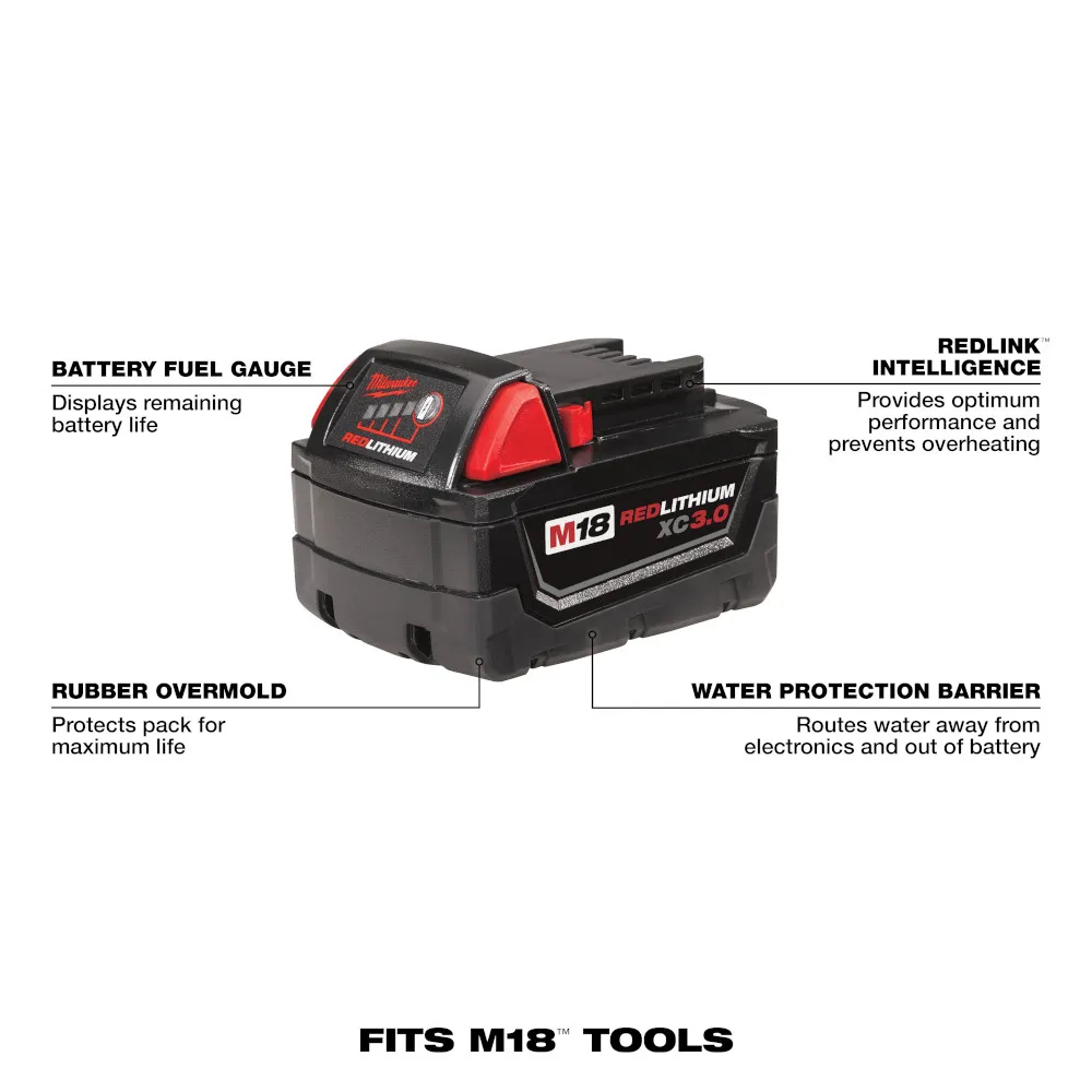 Milwaukee M18 Redlithium High Capacity 3.0Ah Battery Pack 2 Pc