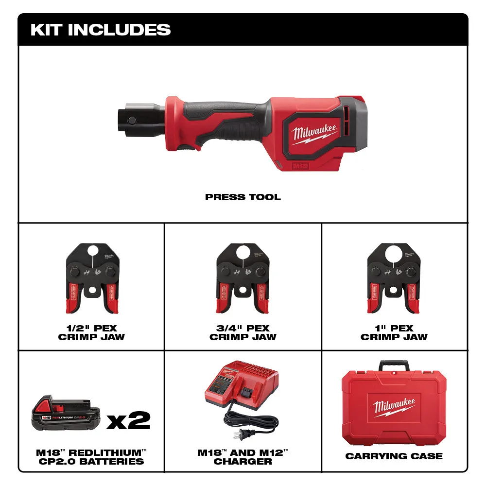 Milwaukee M18 Short Throw Press Tool Kit with Pex Crimp Jaws