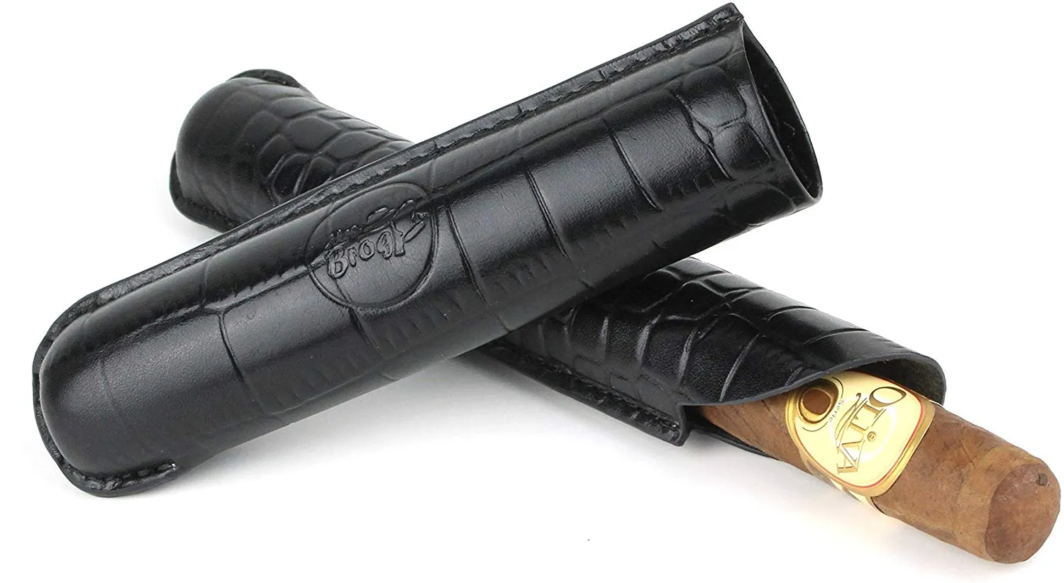 Mrs. Brog Elegant Full Grain Leather Single Cigar Tube - Travel Case