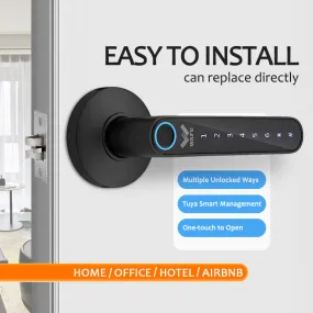 Multiple Unlocked ways with Phantom Password Fingerprint, Free Tuya Smart Management Smart HandleDoor Lock for Home Office Hotel and AirBNB