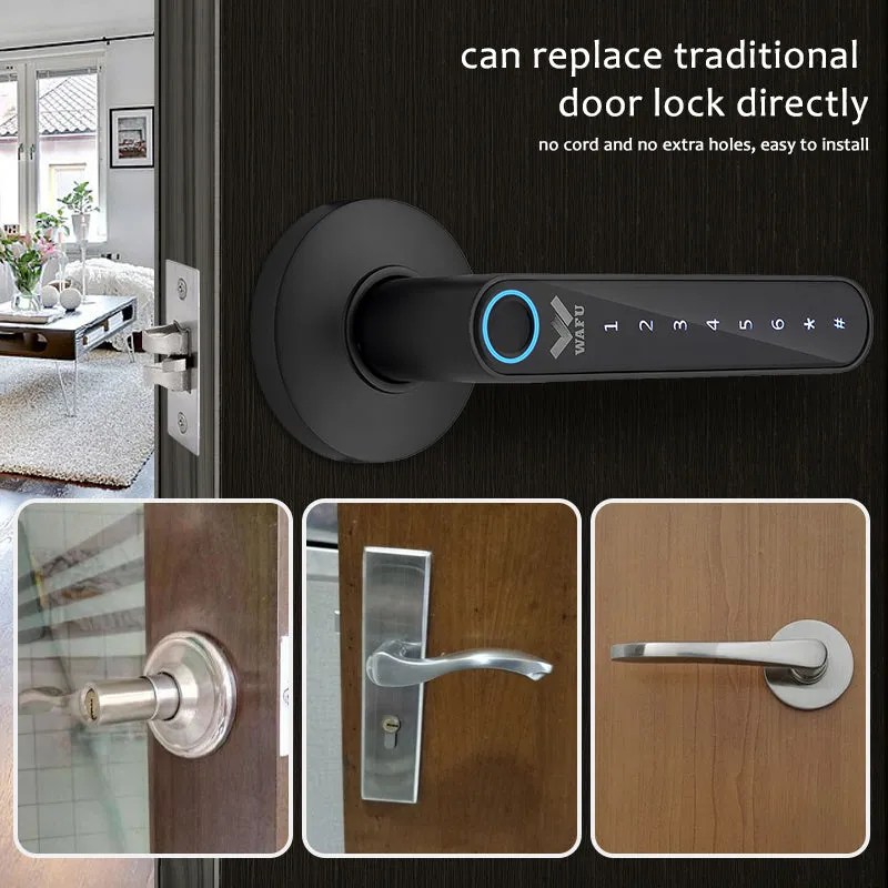 Multiple Unlocked ways with Phantom Password Fingerprint, Free Tuya Smart Management Smart HandleDoor Lock for Home Office Hotel and AirBNB