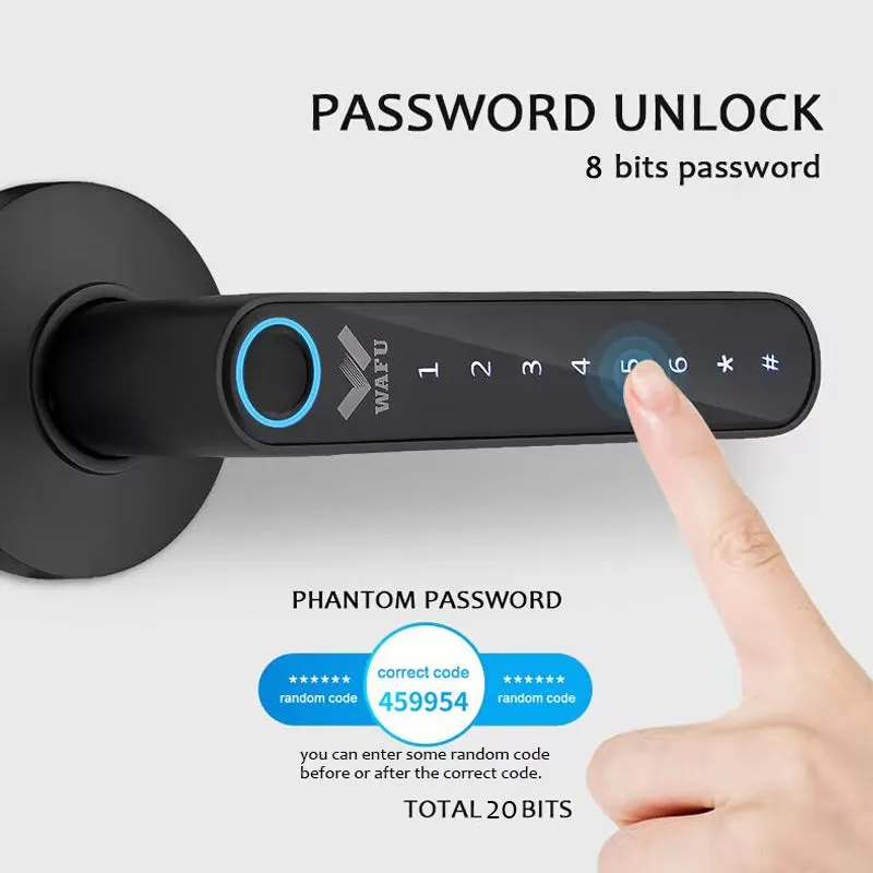 Multiple Unlocked ways with Phantom Password Fingerprint, Free Tuya Smart Management Smart HandleDoor Lock for Home Office Hotel and AirBNB