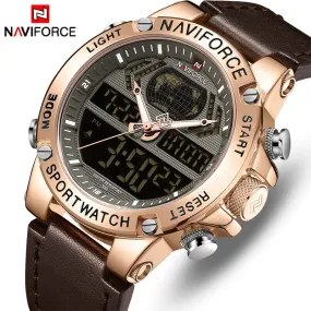 NAVIFORCE Watch Men Top Luxury Brand Leather Waterproof Sports Men’s Watches Quartz Analog Digital Watch Male Relogio Masculino