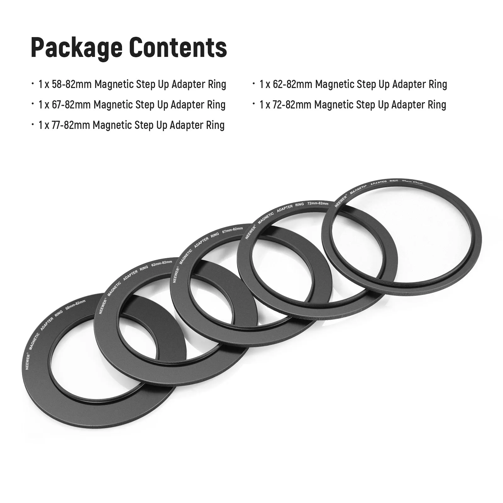 NEEWER Magnetic Step Up Filter Ring Adapter Kit