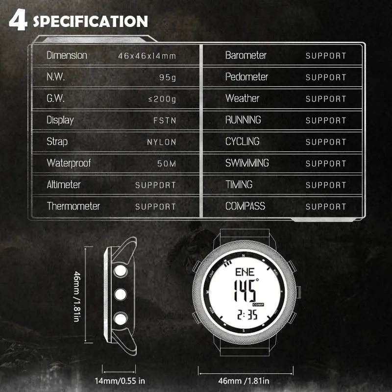 North Edge Mars Watch Rugged Military-Grade Digital Watch for Men, 50m waterproof