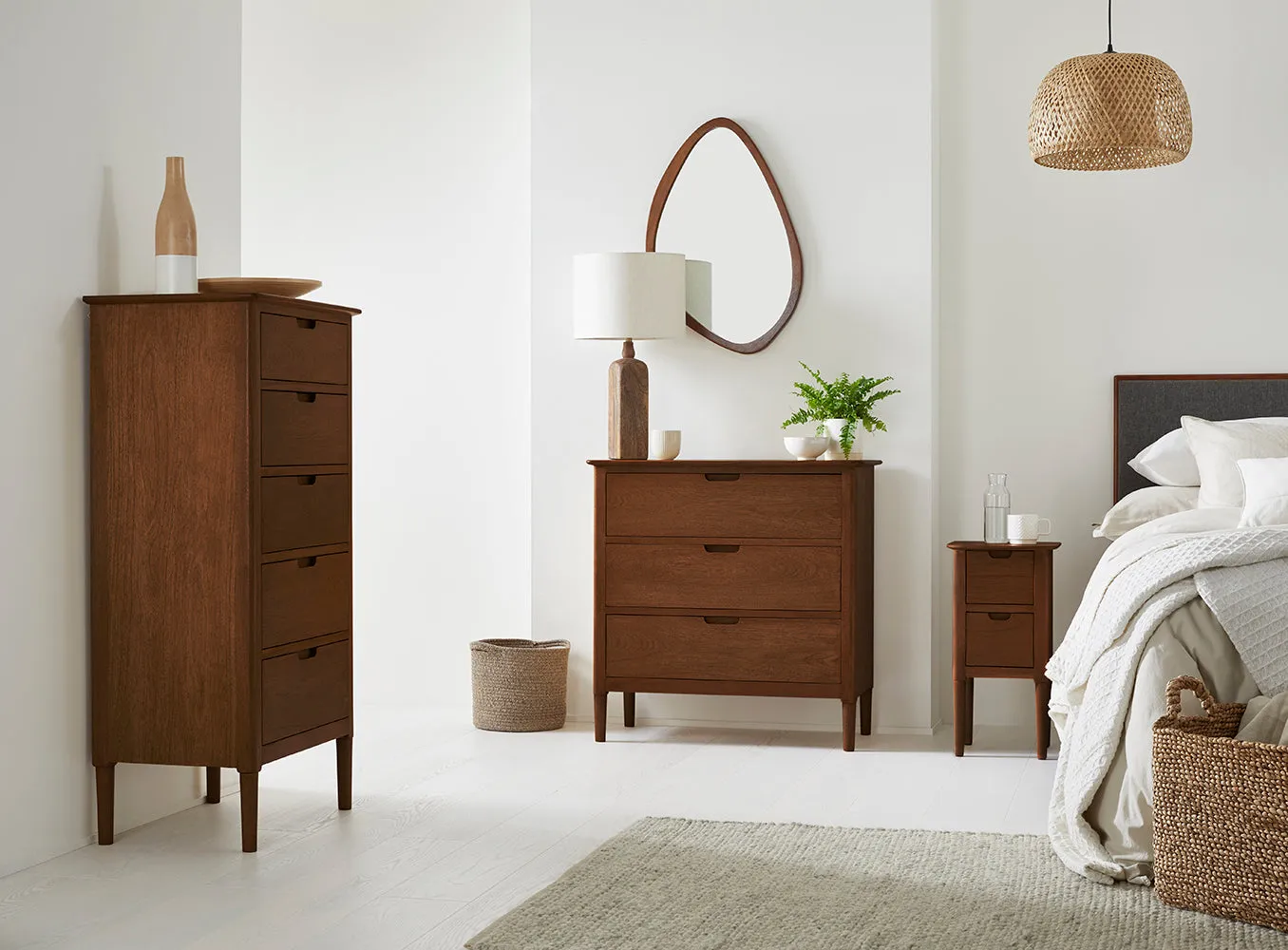 Norway Narrow Walnut Bedside Table