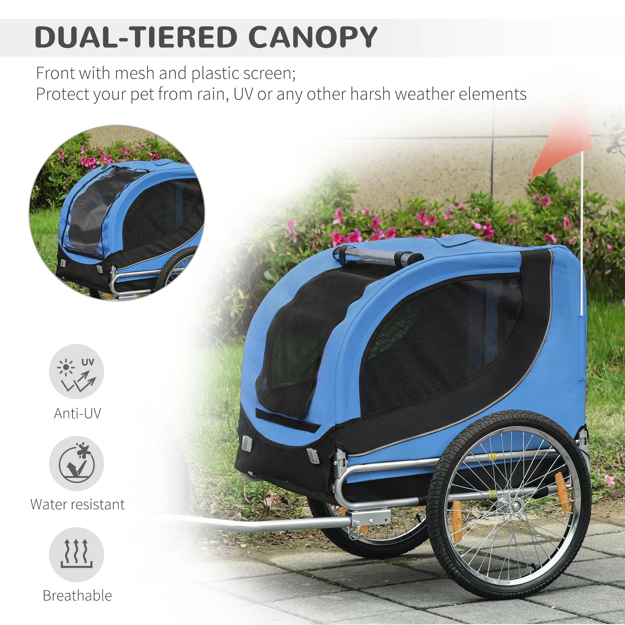 PawHut Dog Bike Trailer Pet Cart Bike Carrier Travel with Hitch Coupler Blue