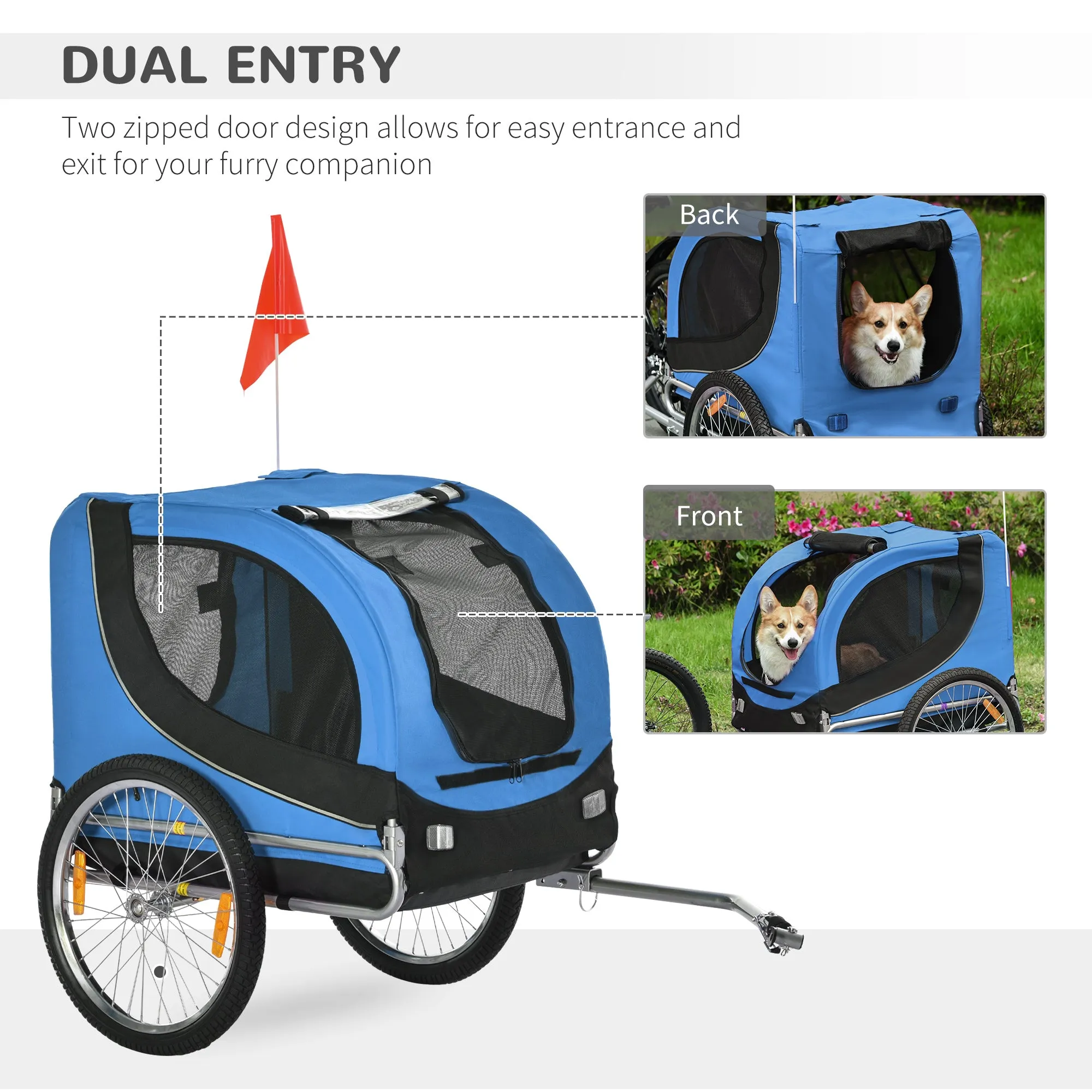 PawHut Dog Bike Trailer Pet Cart Bike Carrier Travel with Hitch Coupler Blue