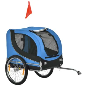 PawHut Dog Bike Trailer Pet Cart Bike Carrier Travel with Hitch Coupler Blue