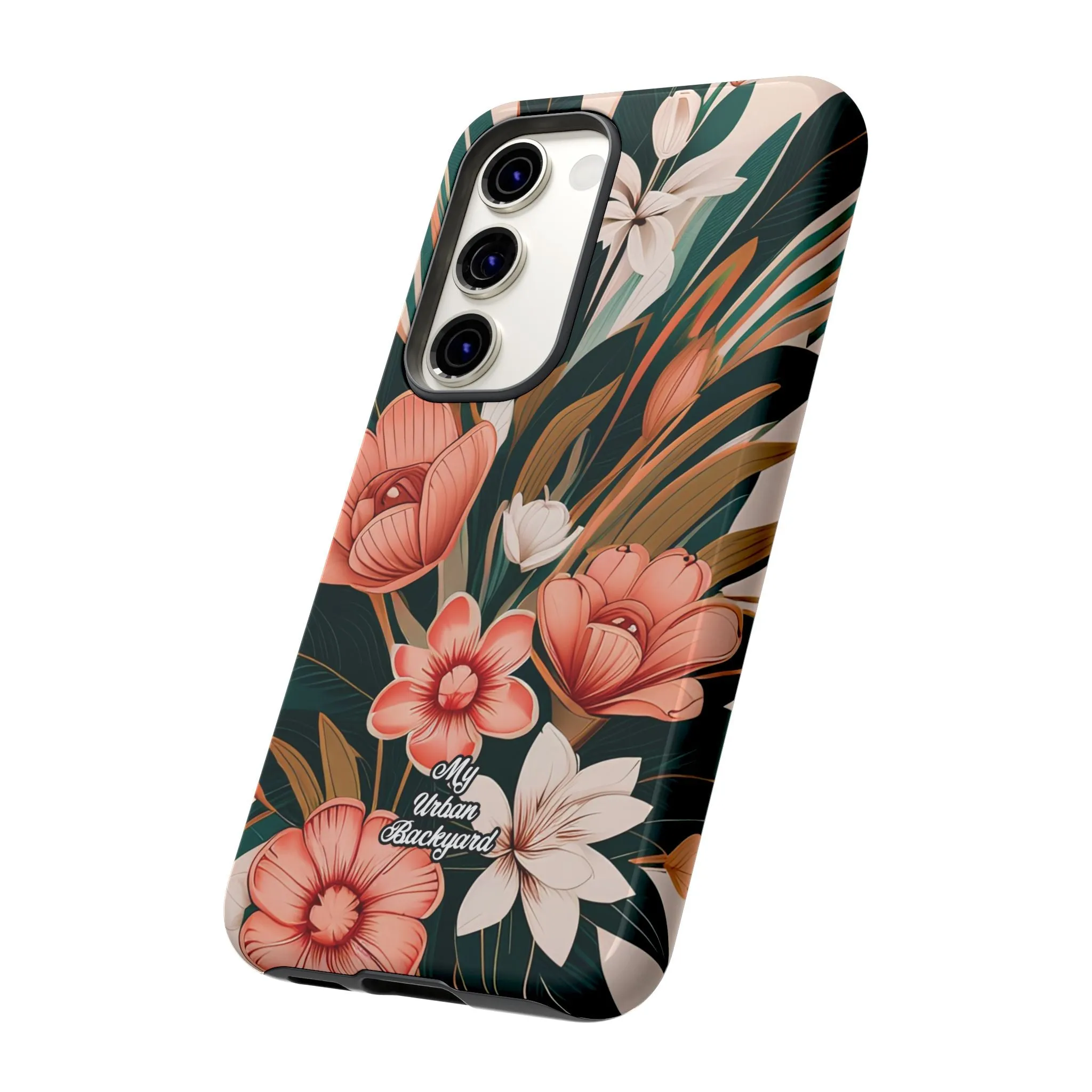 Peach Art Deco Flowers, Cell Phone Case - Apple, Samsung or Google Pixel