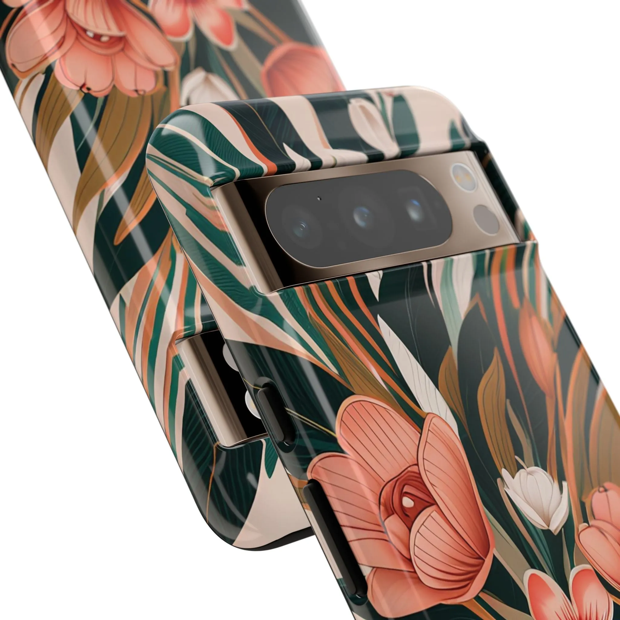 Peach Art Deco Flowers, Cell Phone Case - Apple, Samsung or Google Pixel