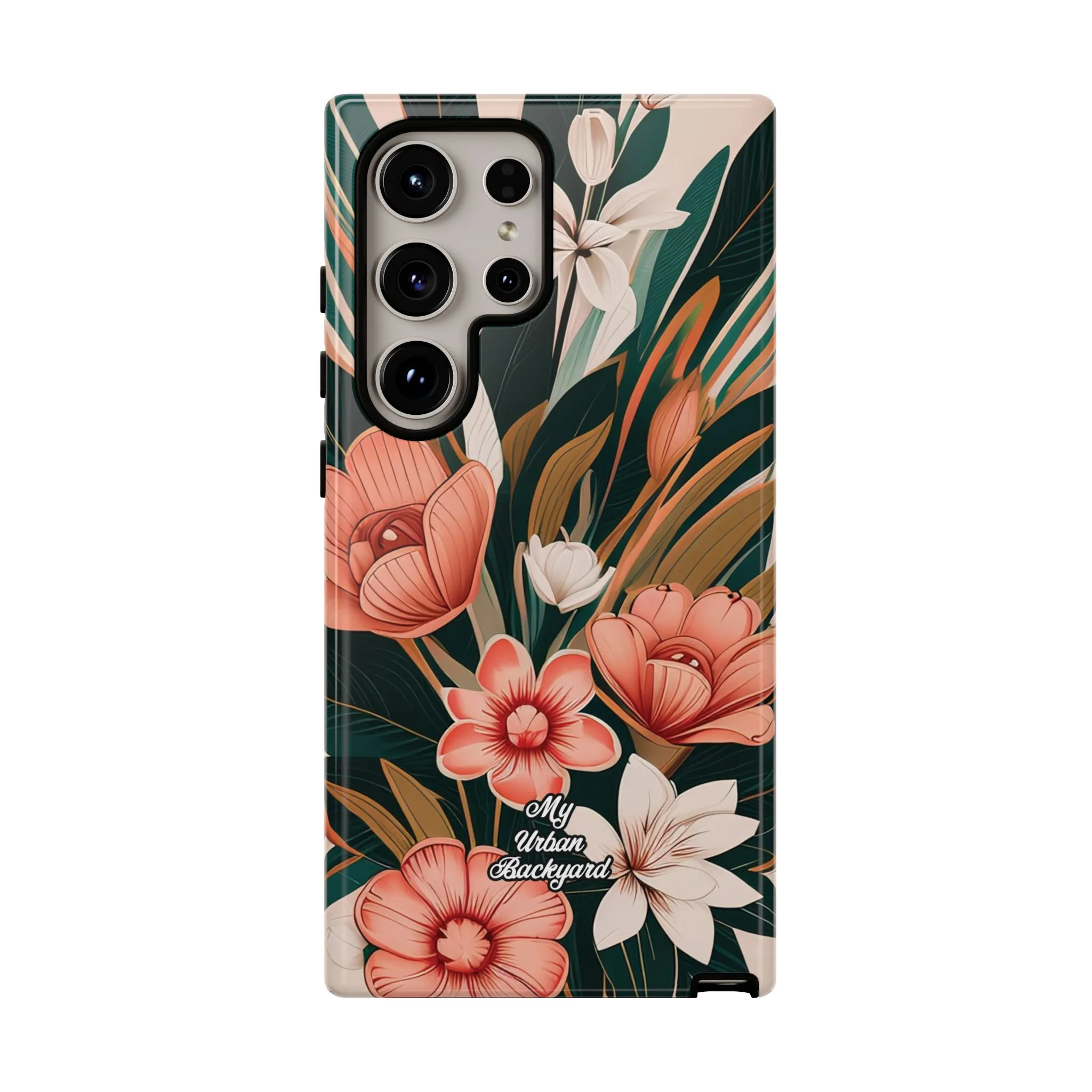 Peach Art Deco Flowers, Cell Phone Case - Apple, Samsung or Google Pixel