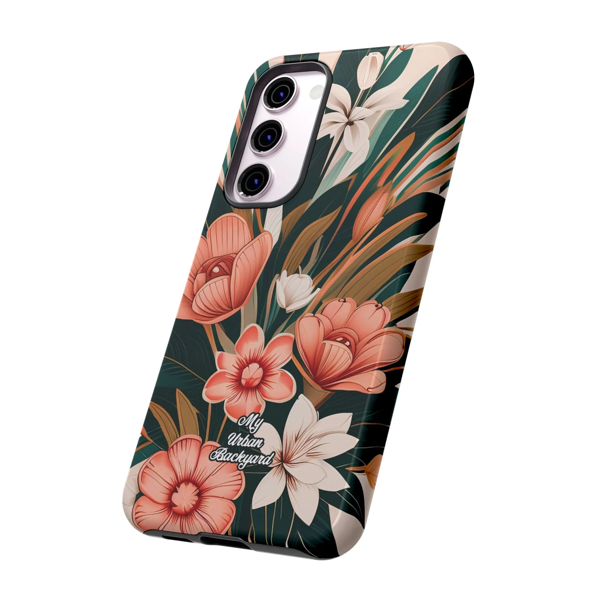 Peach Art Deco Flowers, Cell Phone Case - Apple, Samsung or Google Pixel