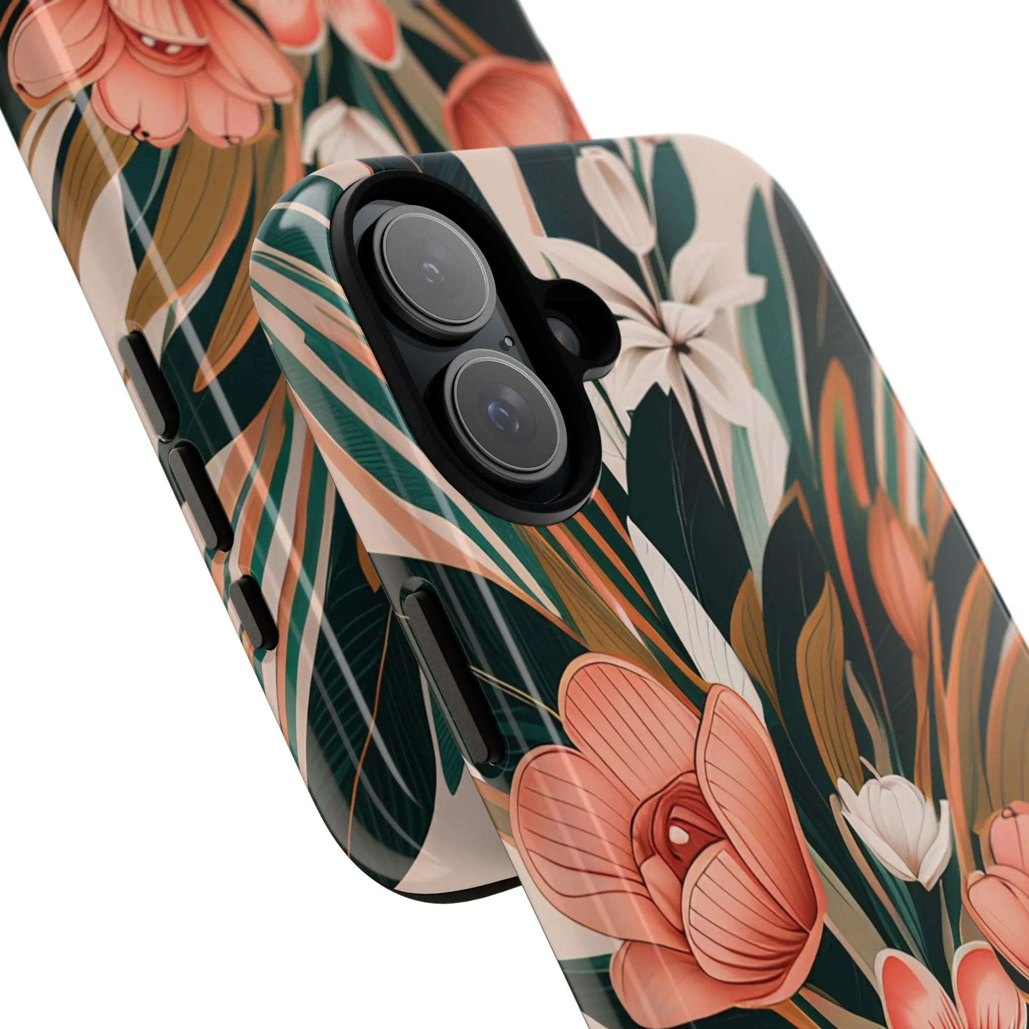 Peach Art Deco Flowers, Cell Phone Case - Apple, Samsung or Google Pixel