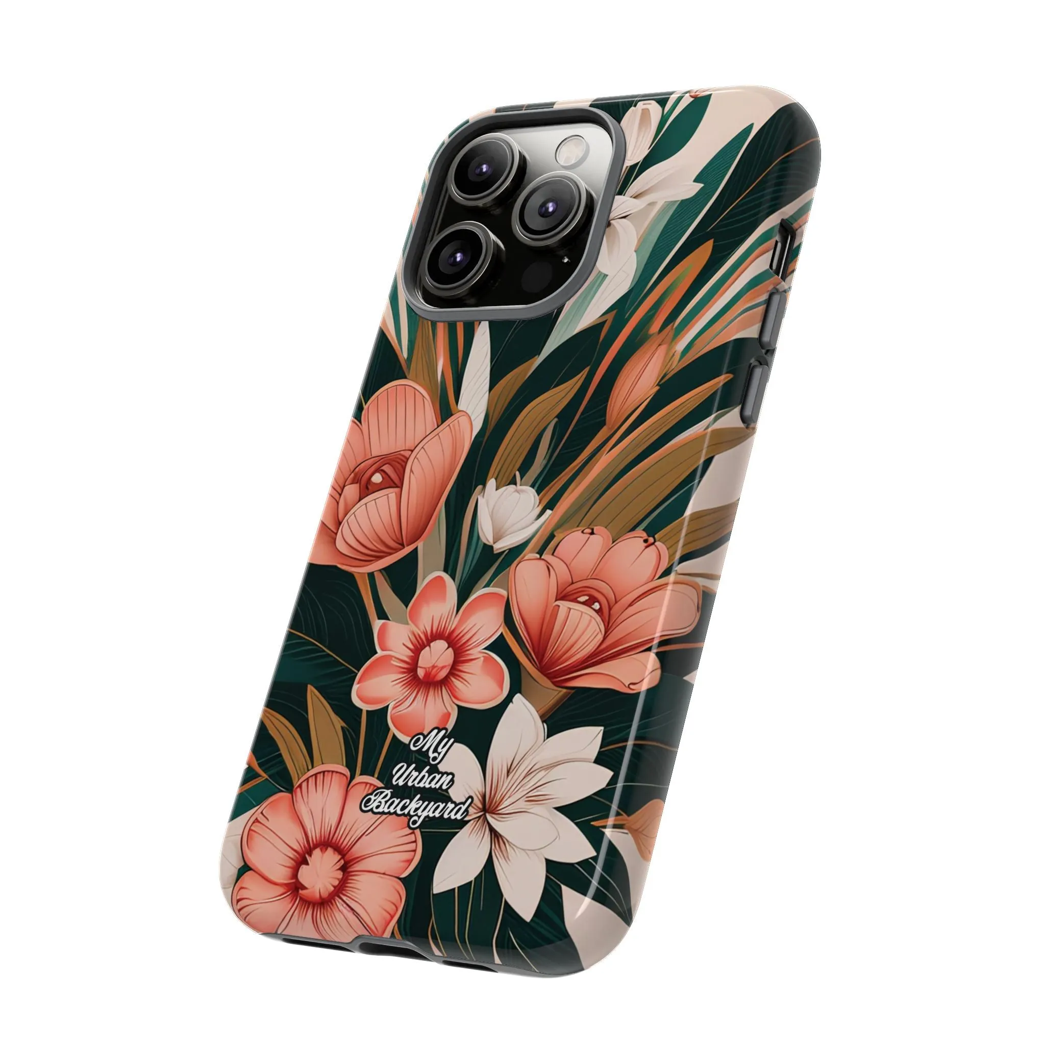 Peach Art Deco Flowers, Cell Phone Case - Apple, Samsung or Google Pixel