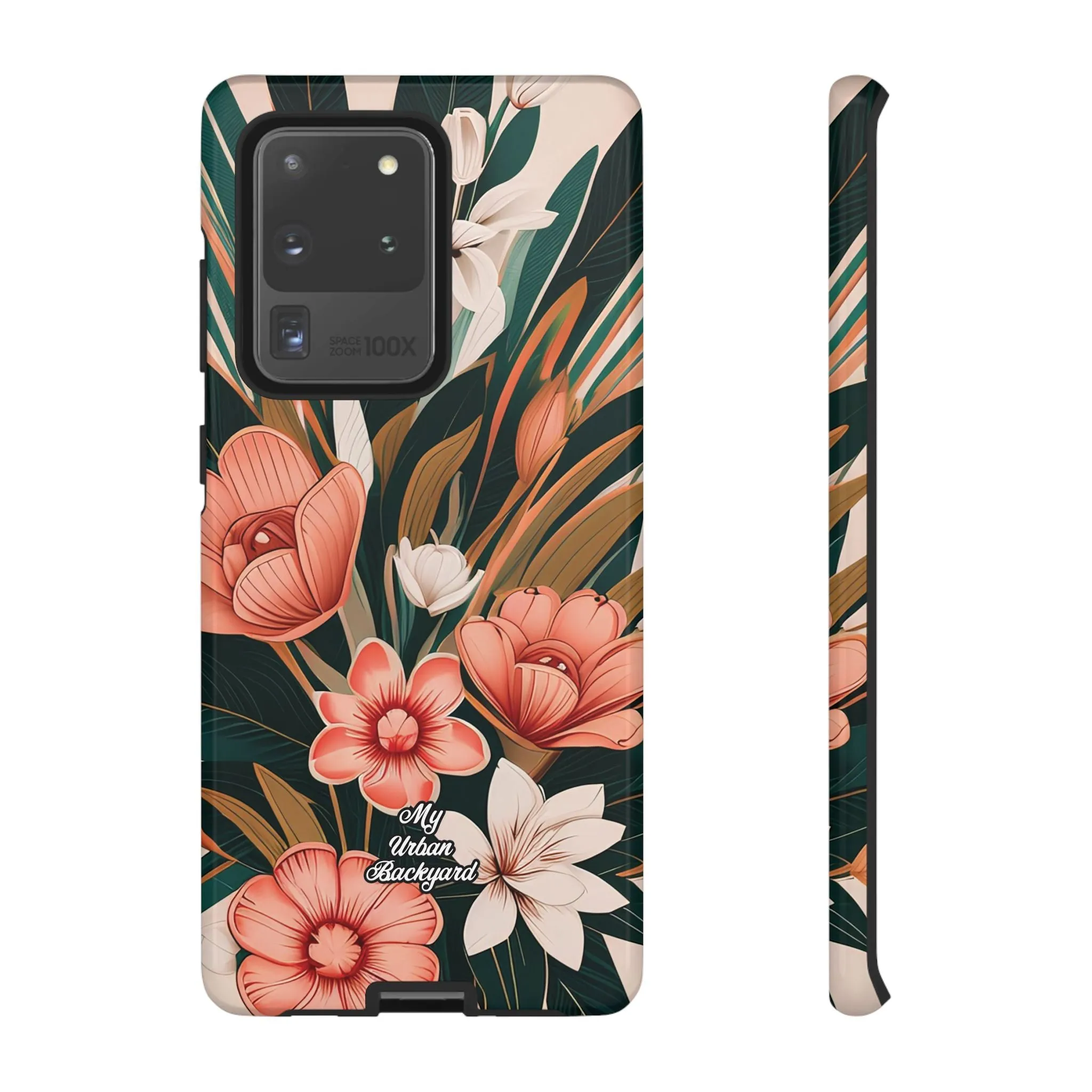 Peach Art Deco Flowers, Cell Phone Case - Apple, Samsung or Google Pixel