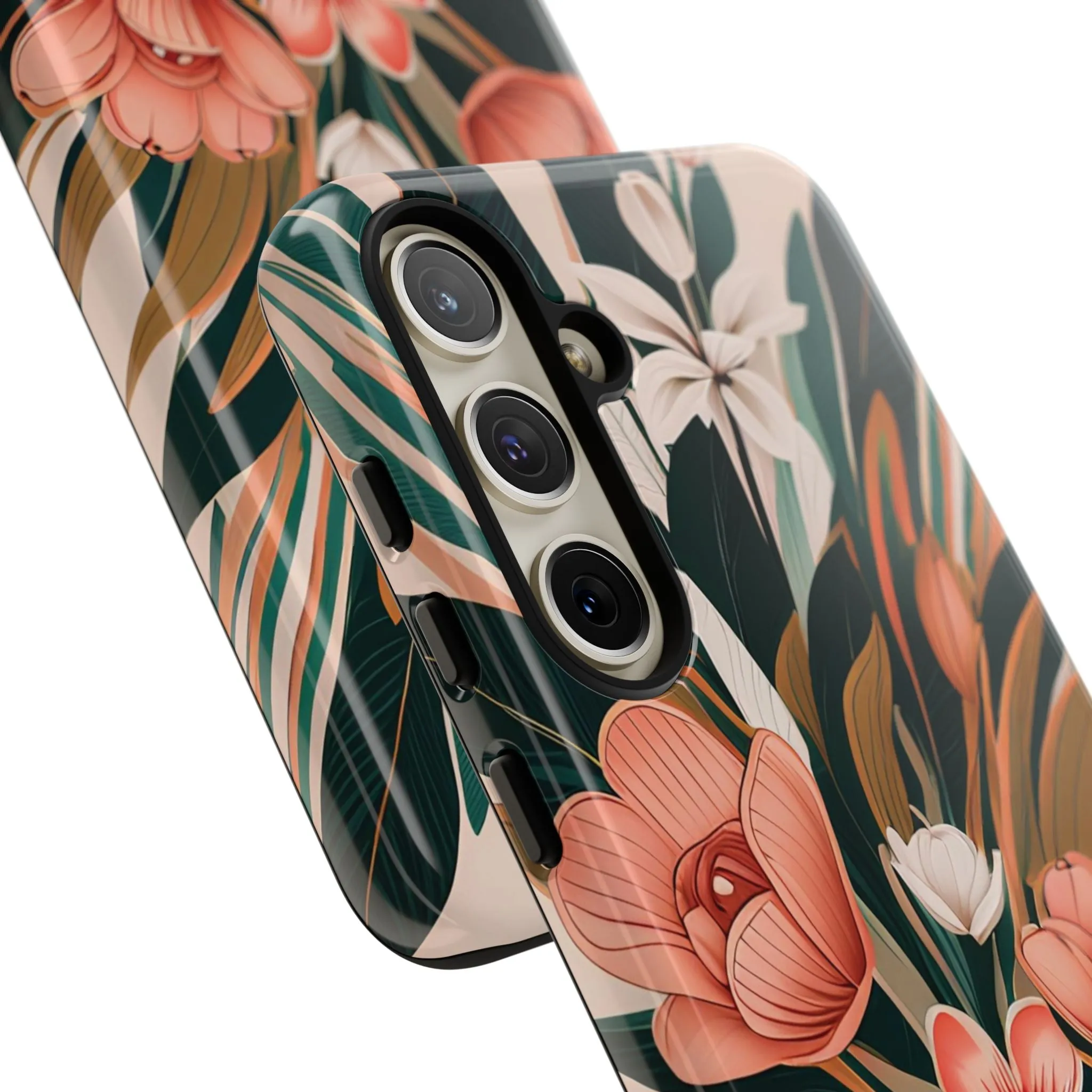 Peach Art Deco Flowers, Cell Phone Case - Apple, Samsung or Google Pixel