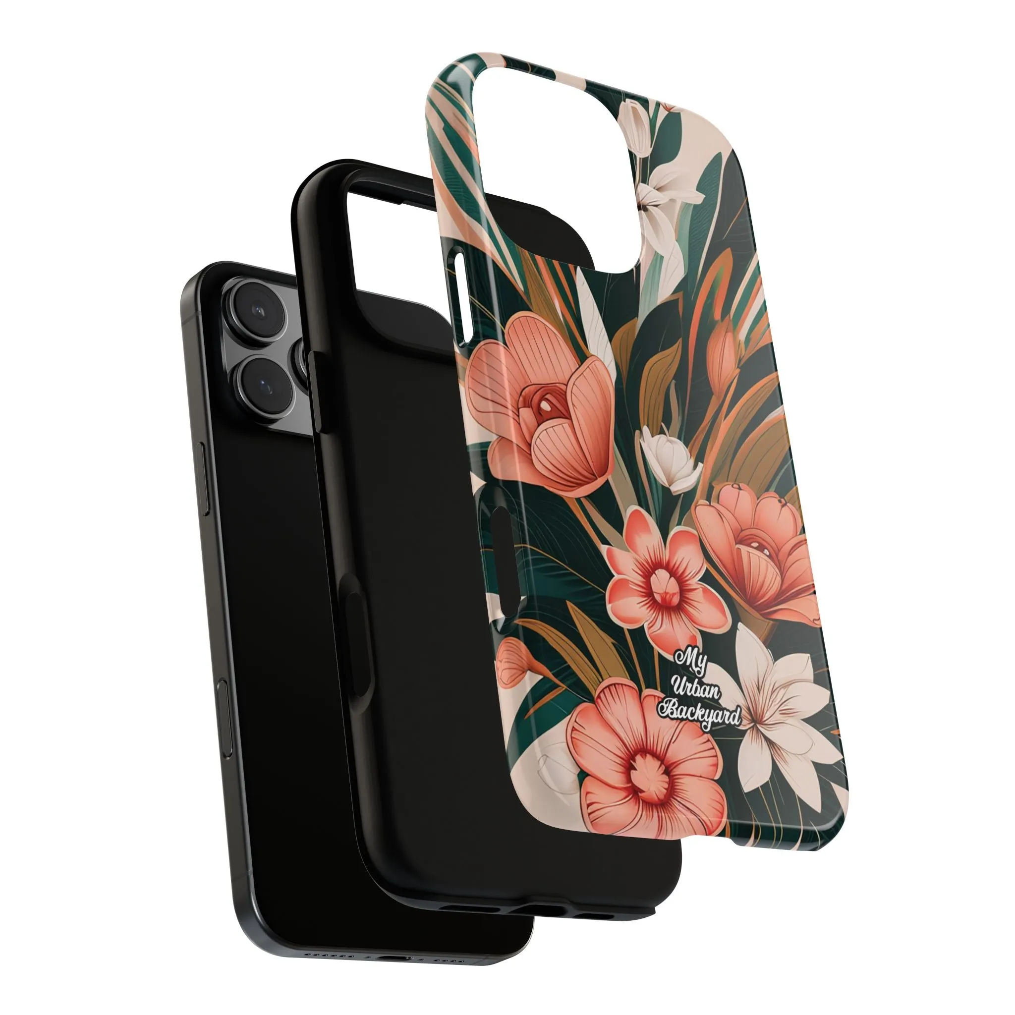 Peach Art Deco Flowers, Cell Phone Case - Apple, Samsung or Google Pixel