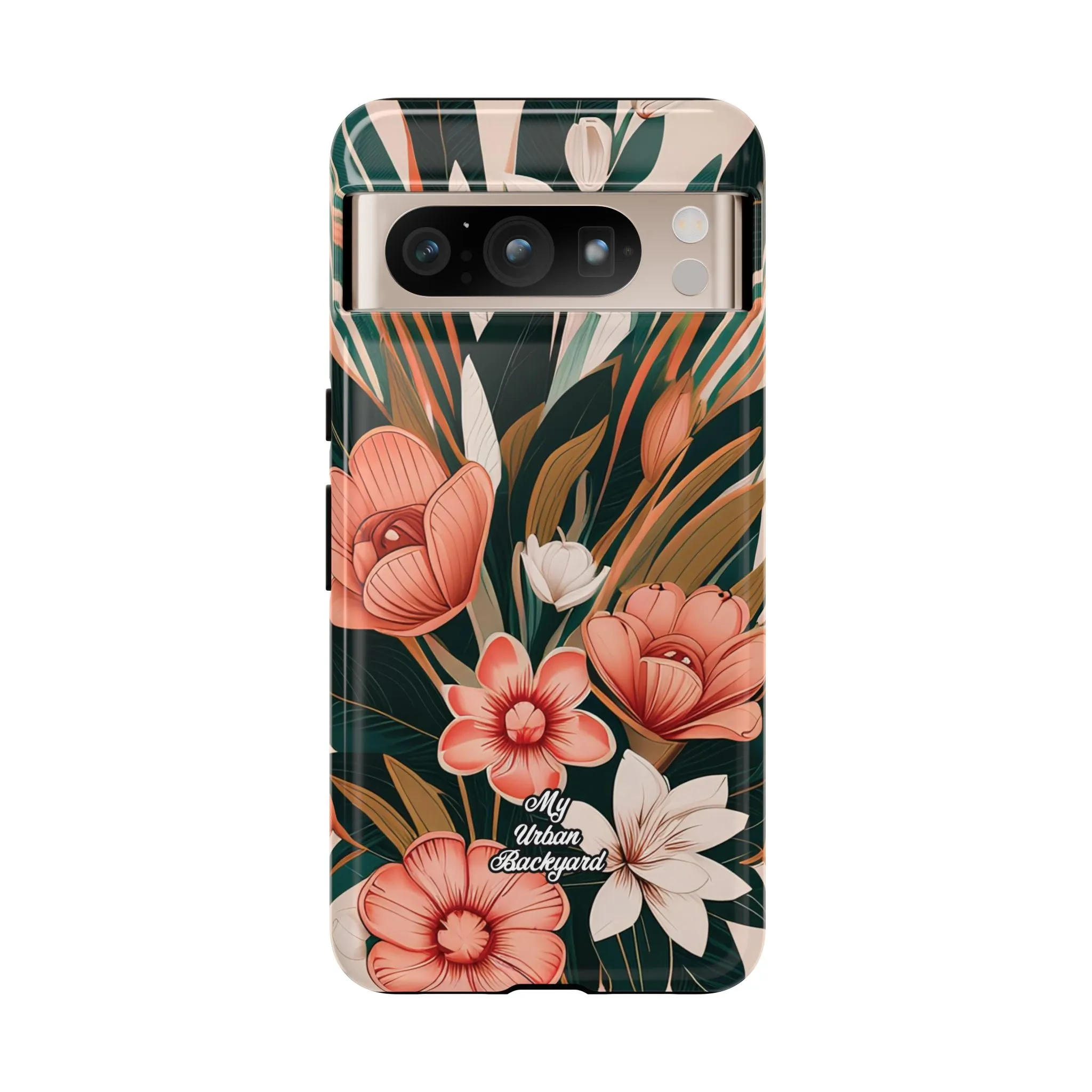 Peach Art Deco Flowers, Cell Phone Case - Apple, Samsung or Google Pixel