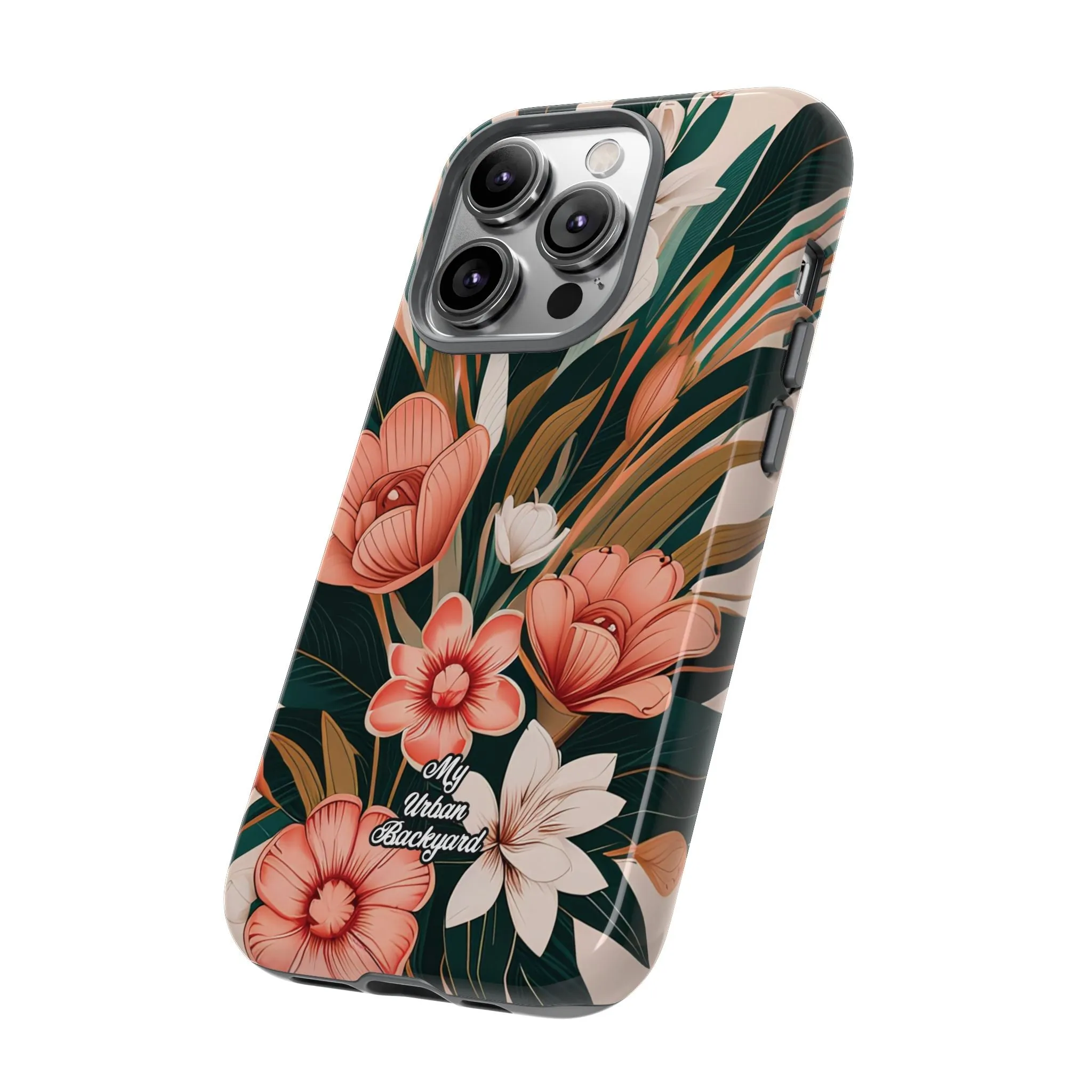 Peach Art Deco Flowers, Cell Phone Case - Apple, Samsung or Google Pixel