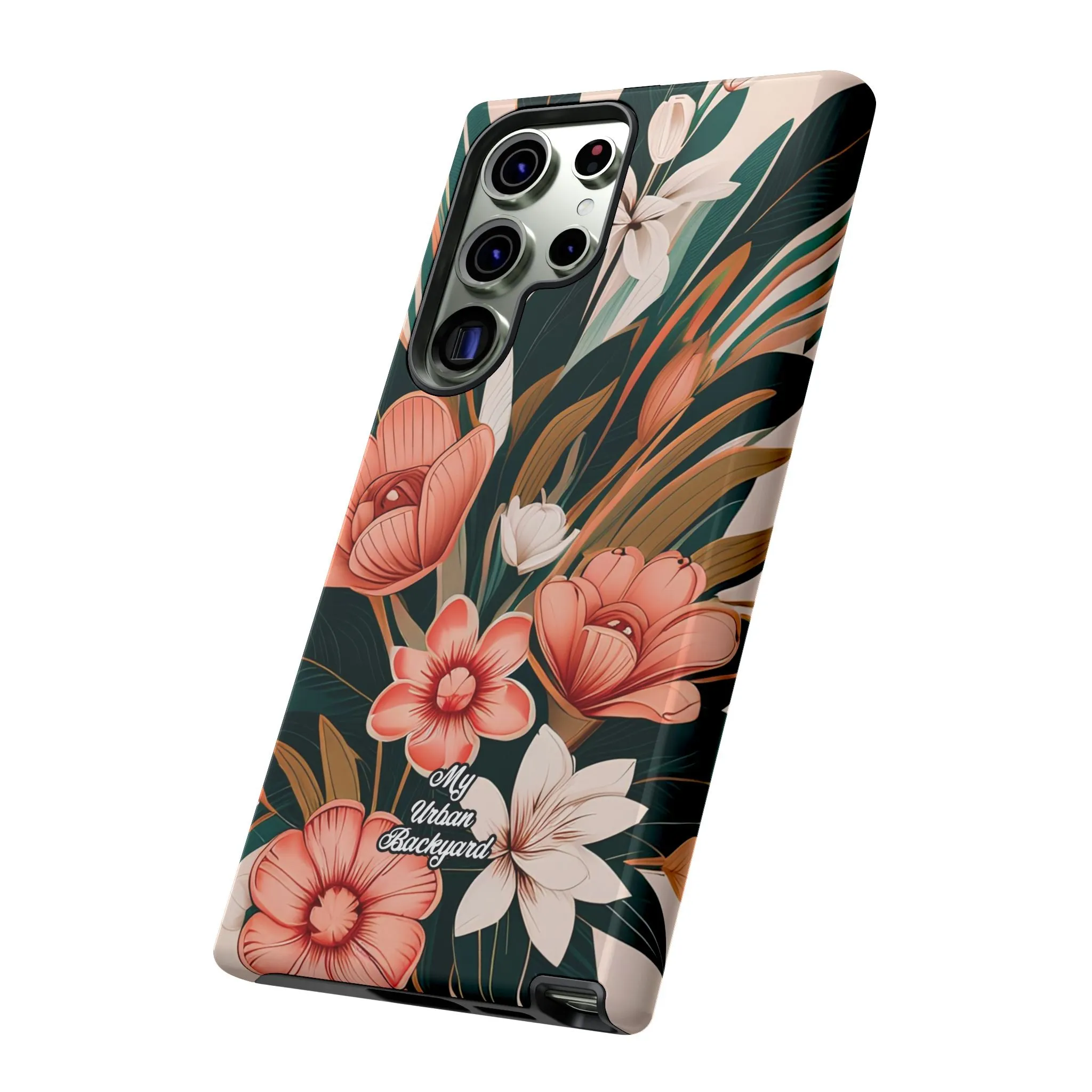 Peach Art Deco Flowers, Cell Phone Case - Apple, Samsung or Google Pixel