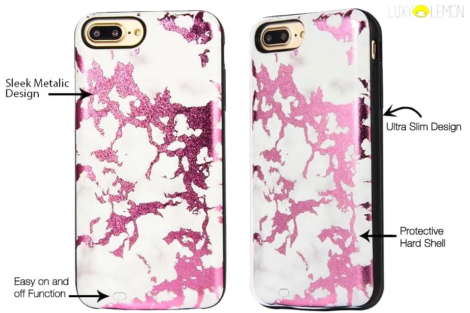 Pink Metallic Marble Battery Power Phone Case