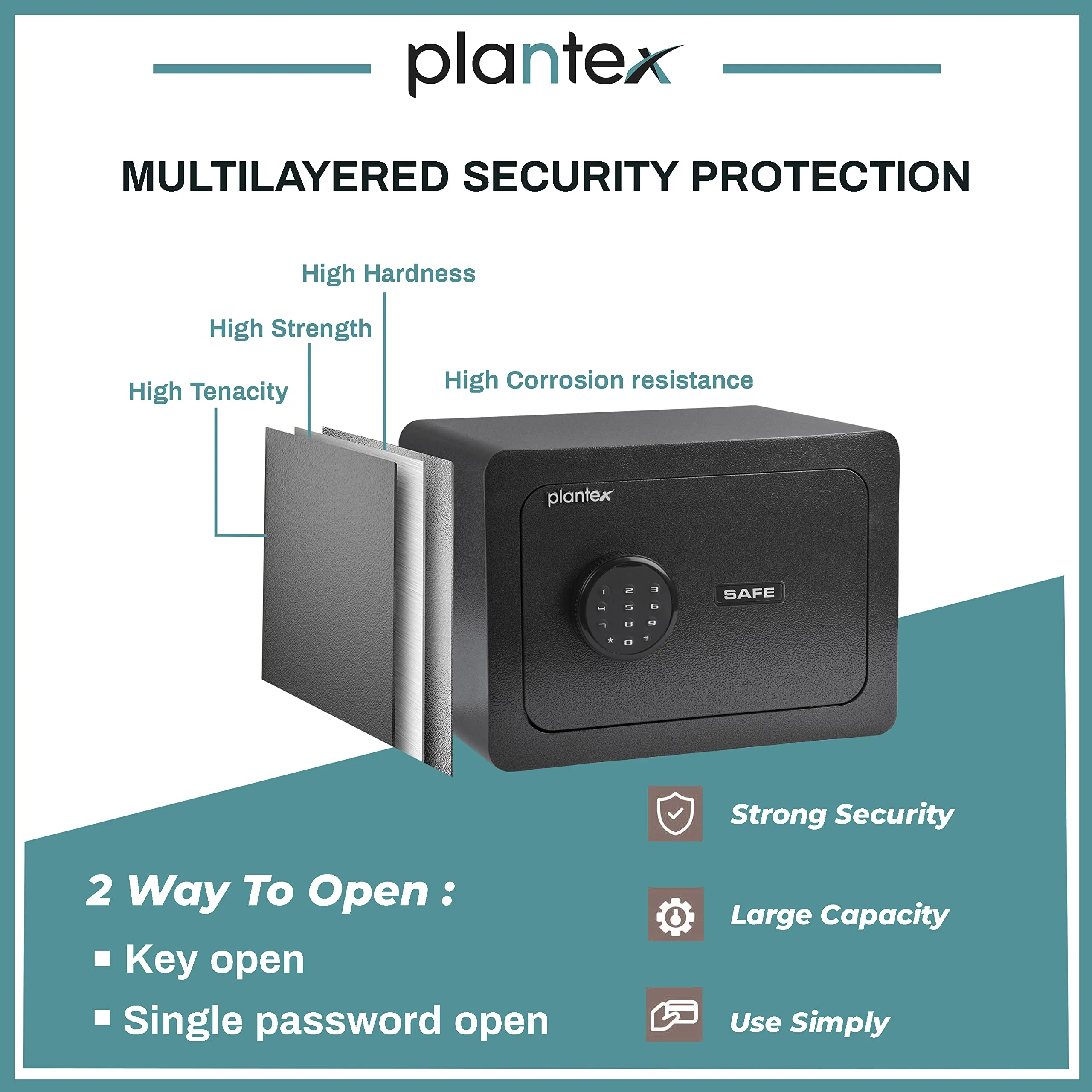 Plantex Digital Safe Locker for Home-Security locker with Electronic Keypad and Key lock/Safety Box for Home - Black - 15.5 CU Litres