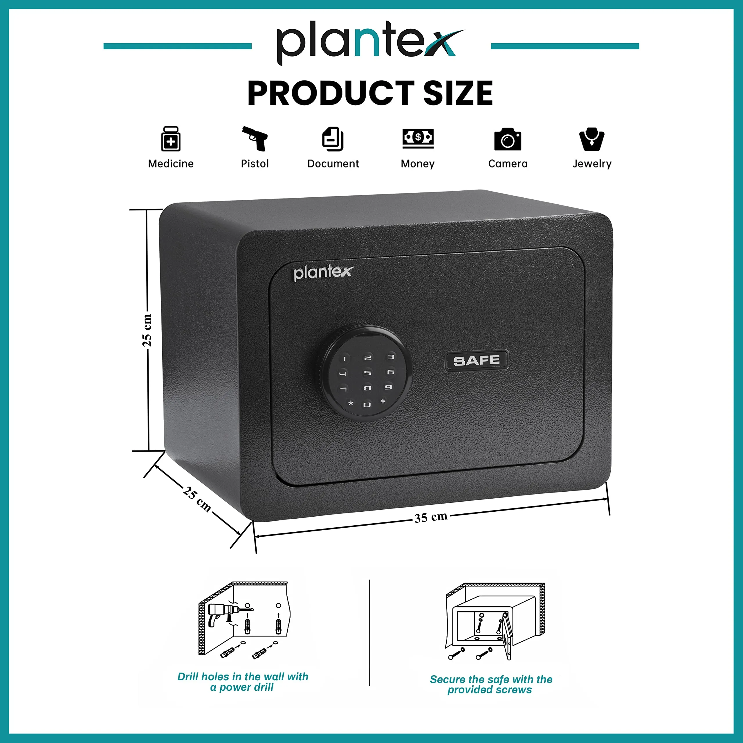 Plantex Digital Safe Locker for Home-Security locker with Electronic Keypad and Key lock/Safety Box for Home - Black - 15.5 CU Litres