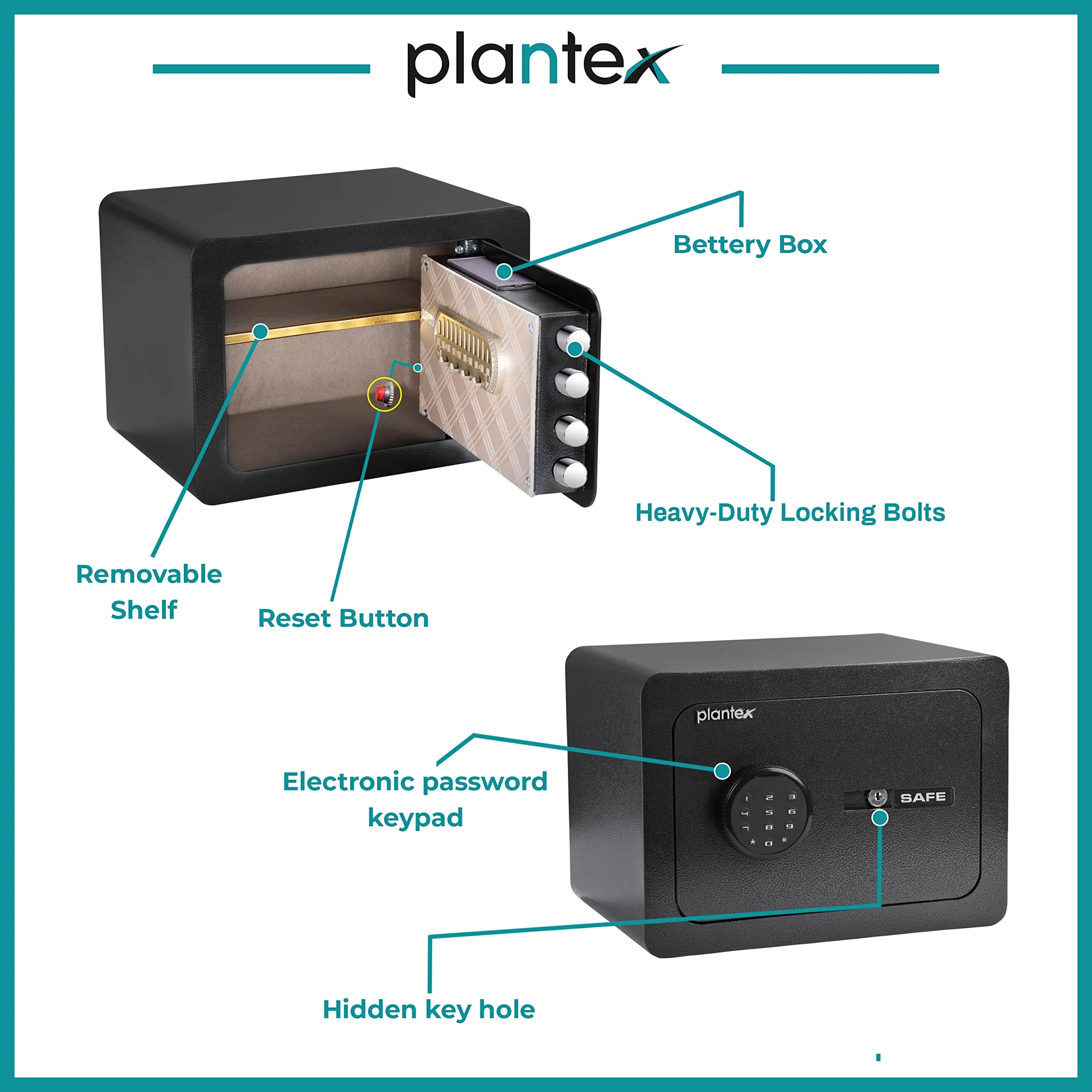 Plantex Digital Safe Locker for Home-Security locker with Electronic Keypad and Key lock/Safety Box for Home - Black - 15.5 CU Litres