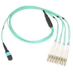 Plenum Fiber Optic Cable, 100 Gigabit Ethernet CFP/CXP 100GBase-SR10 to MTP(MPO)/LC (10 Duplex LC) 24 inch Breakout Cable, OM3, 50/125, 5 meter