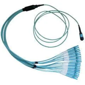 Plenum Fiber Optic Cable, 40 Gigabit Ethernet QSFP 40GBase-SR4 to MTP(MPO)/LC (4 Duplex LC) 24 inch Breakout Cable, OM4, 50/125, 30 meter