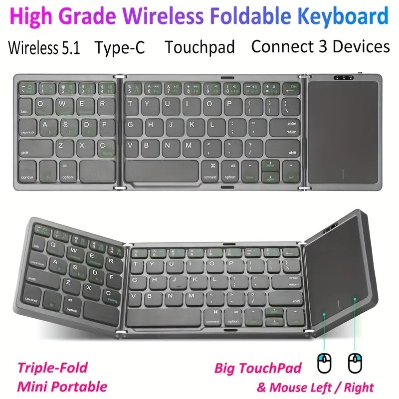 Portable Foldable Mini Wireless Keyboard With Touchpad- Compatible With Windows, Android, IOS, Mac, For Tablets & Smartphones!