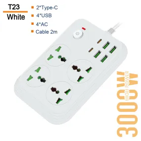 Power Socket- 4 Ac-4Usb-2Type C 3000W/ Cable 2M