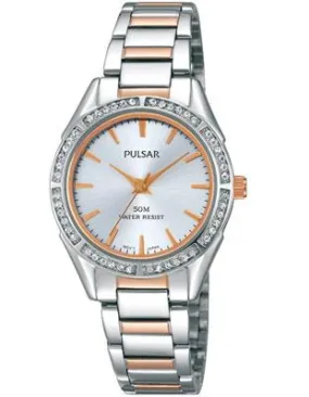 Pulsar Ladies Crystal Dress Watch - Silver-Tone Dial - Two-Tone Design