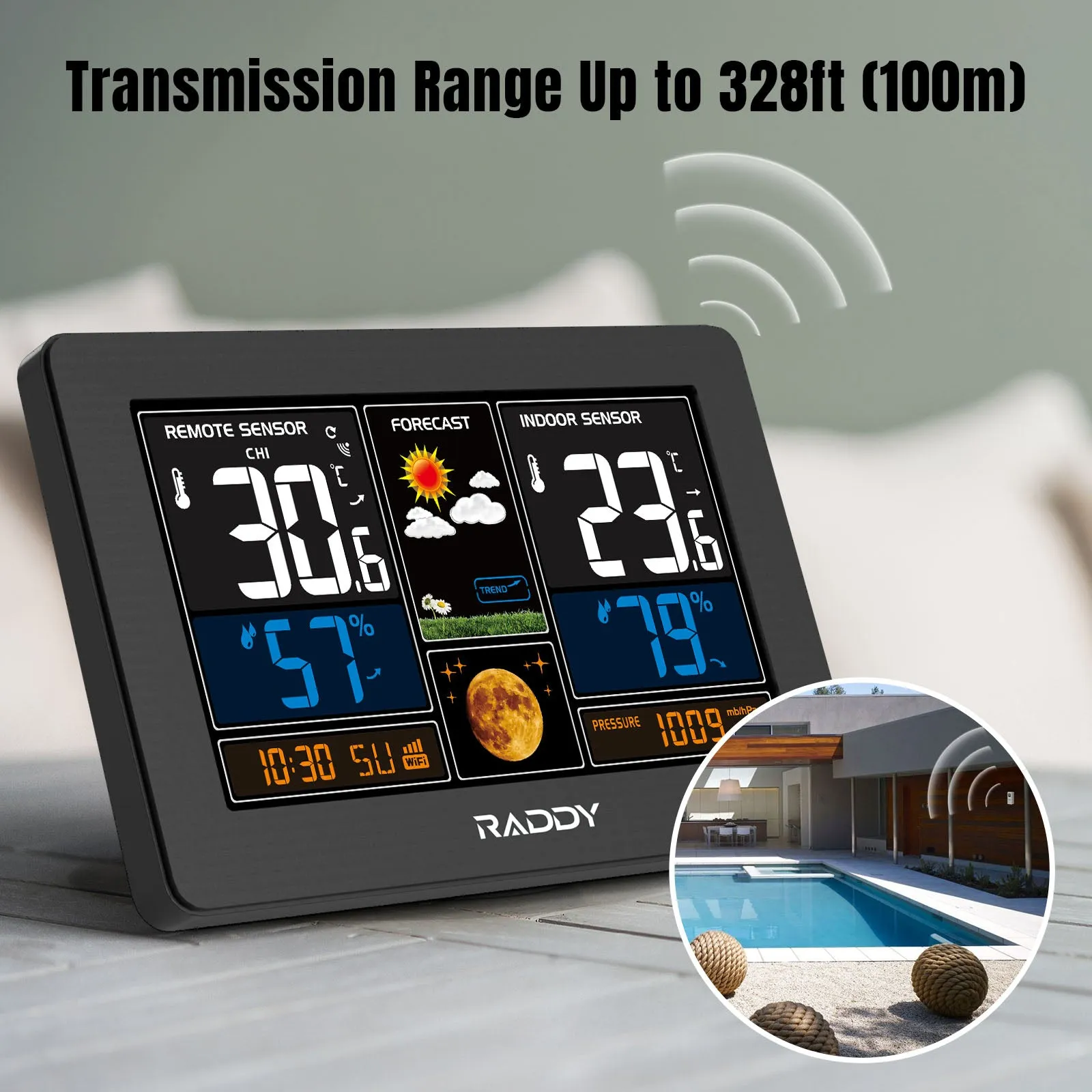 Raddy N75 Wi-Fi Weather Station | APP Control | 7.5" LCD Screen | Network Time | Weather Forecast | Frost Alert | Adjustable Brightness