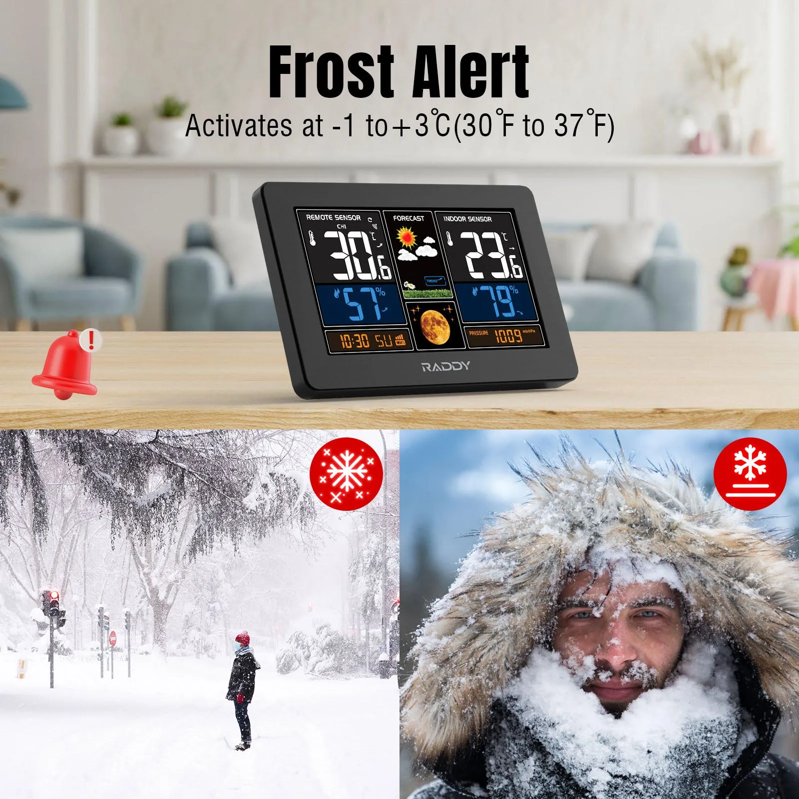 Raddy N75 Wi-Fi Weather Station | APP Control | 7.5" LCD Screen | Network Time | Weather Forecast | Frost Alert | Adjustable Brightness