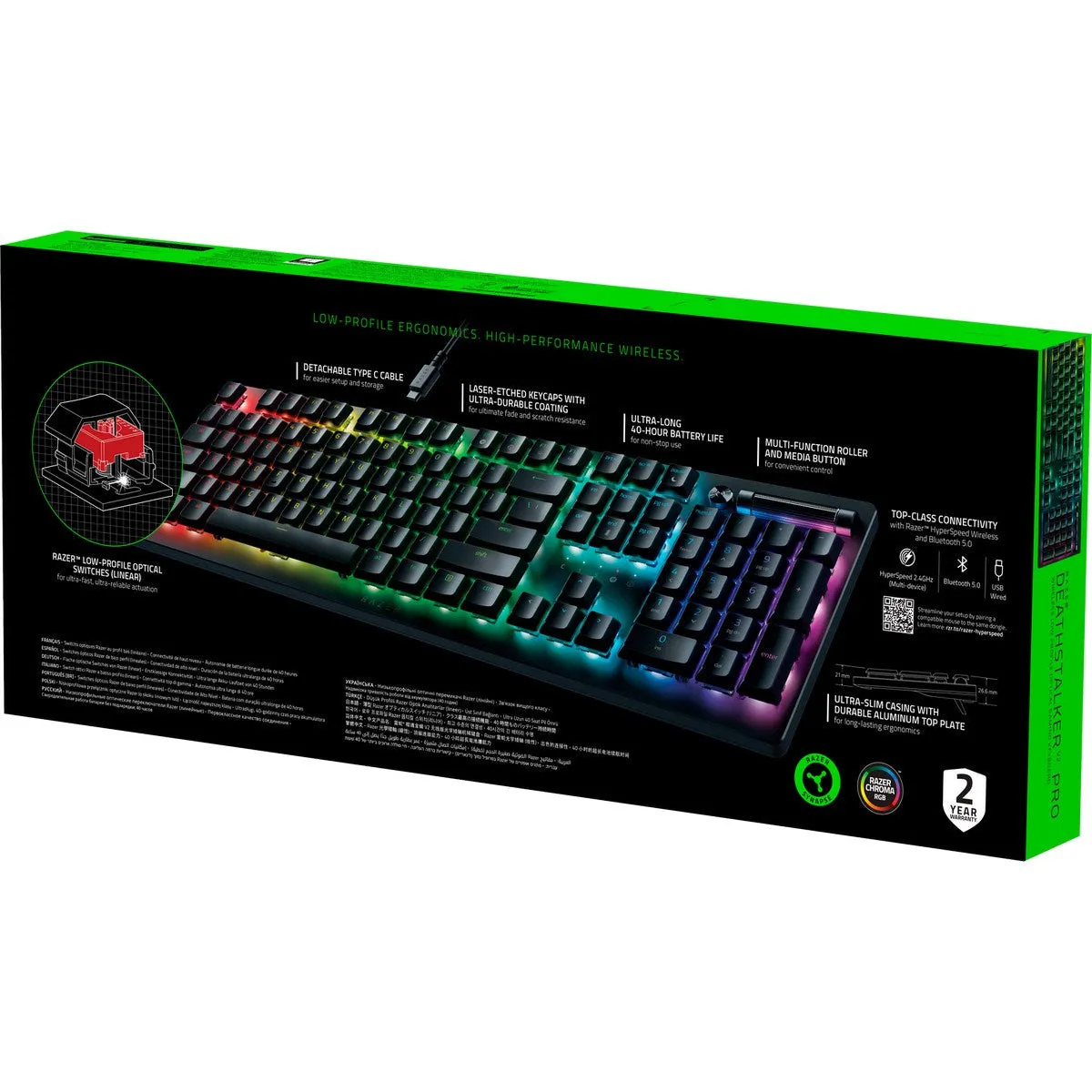 Razer DeathStalker V2 Pro | Wireless Low Profile Optical Gaming Keyboard (Red Switch)