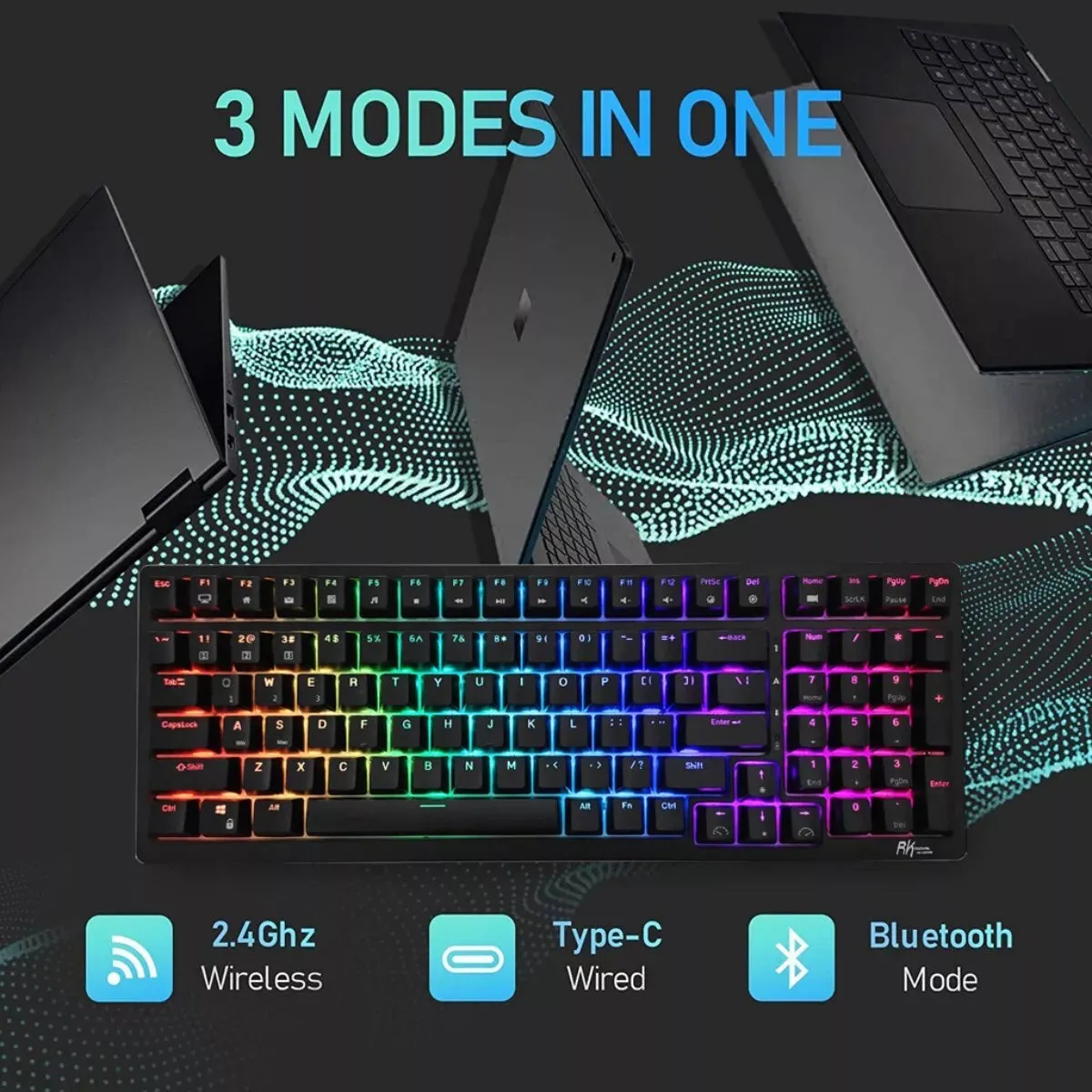 Royal Kludge RK98 98-Key RGB Tri-Mode Mechanical Gaming Keyboard (Linear)[Black Case]