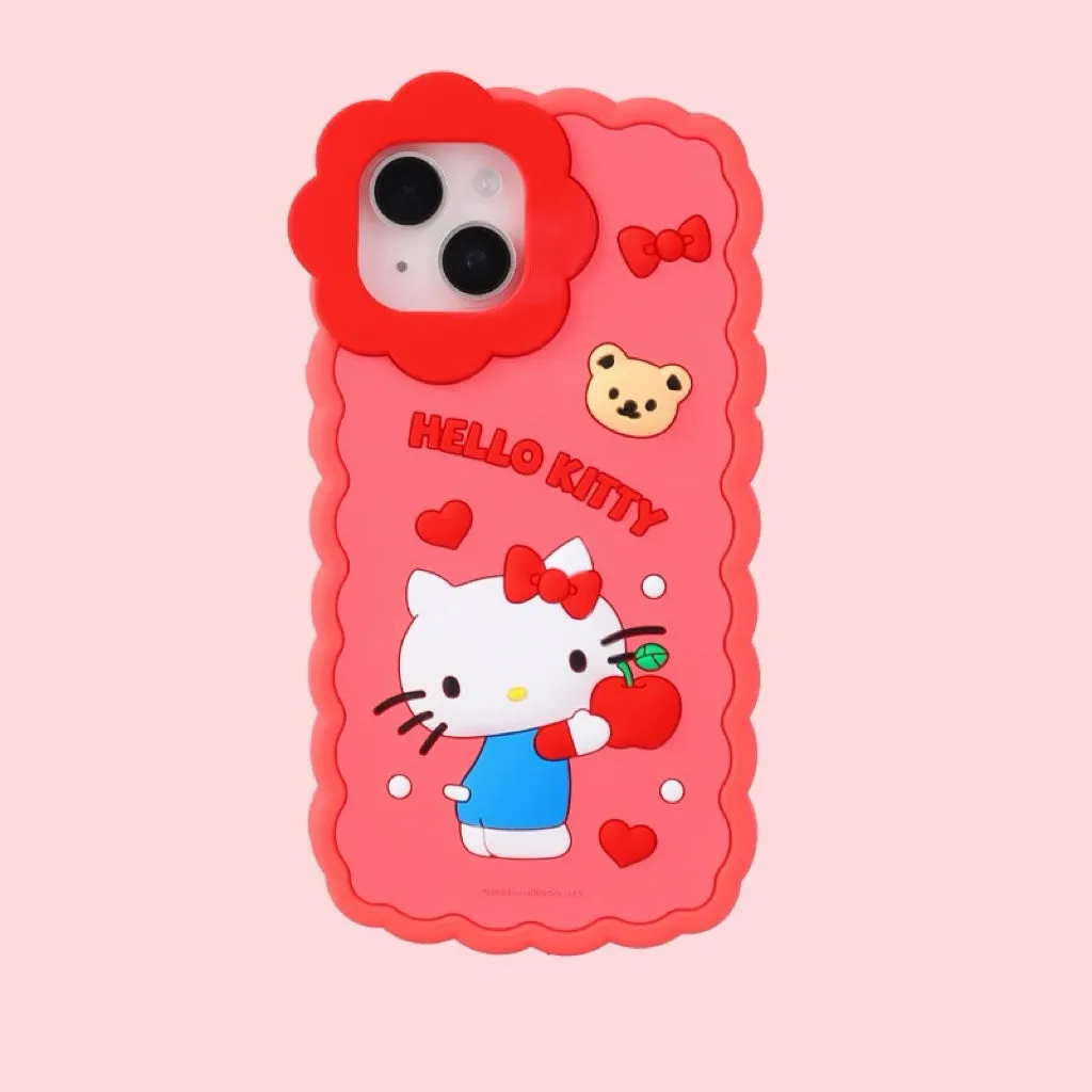 Sanrio Silicone Flower Line Phone Case | Hello Kitty My Melody Kuromi Cinnamoroll Hangyodon - iPhone Case iPhone 12 13 14 15 Pro Promax