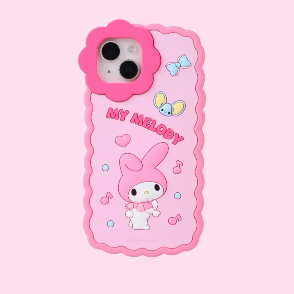 Sanrio Silicone Flower Line Phone Case | Hello Kitty My Melody Kuromi Cinnamoroll Hangyodon - iPhone Case iPhone 12 13 14 15 Pro Promax