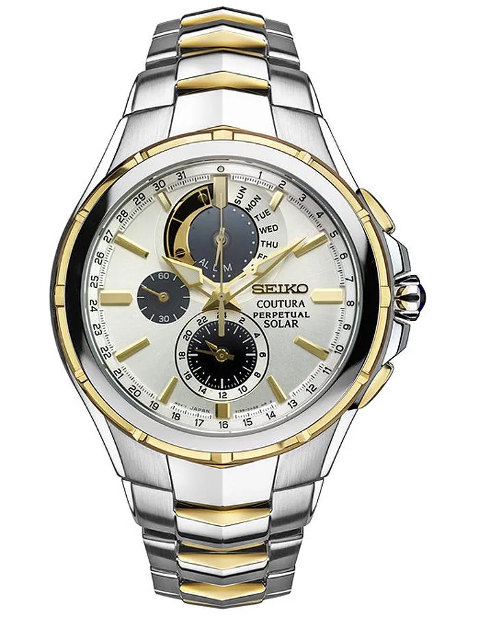 Seiko Mens Solar Alarm Coutura Perpetual Calendar Watch - Two-Tone - Bracelet