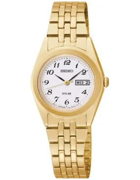 Seiko Solar Day/Date Ladies Watch - White Dial - Gold-Tone Case and Bracelet