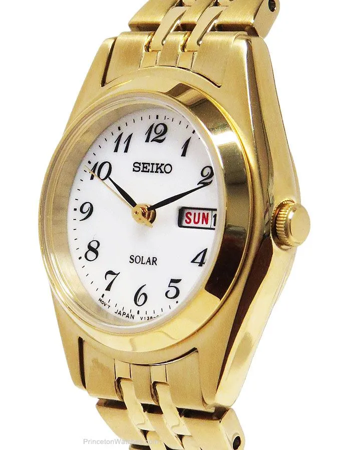 Seiko Solar Day/Date Ladies Watch - White Dial - Gold-Tone Case and Bracelet