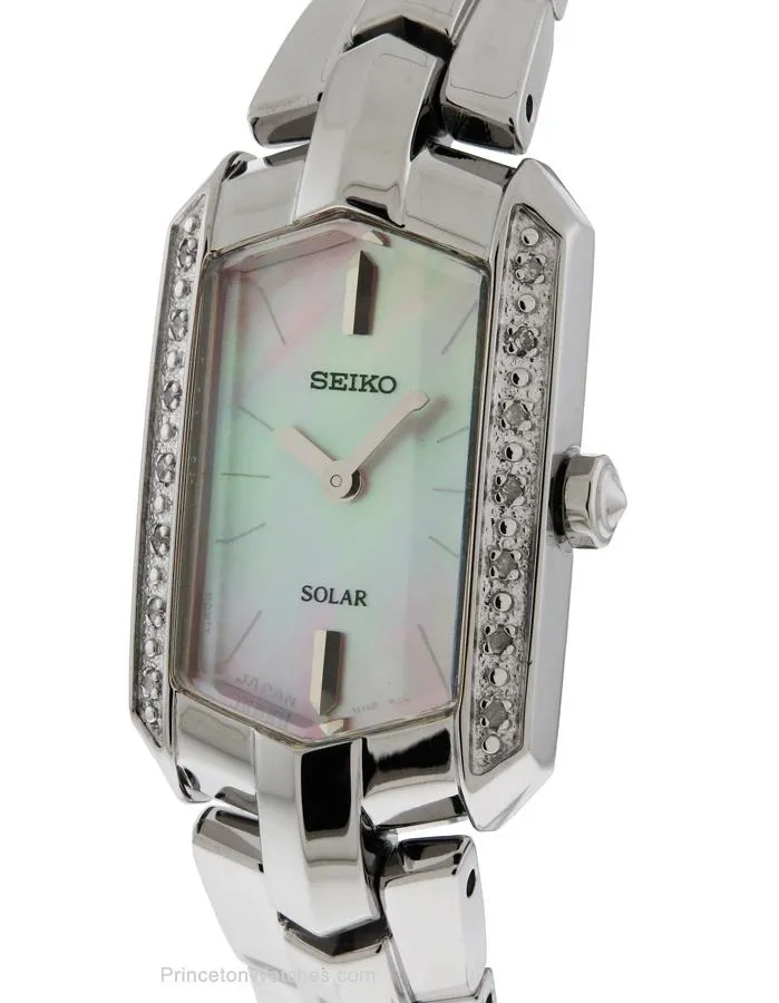 Seiko Solar Ladies 14 Diamond Tressia Dress Watch - Mother of Pearl - Bracelet