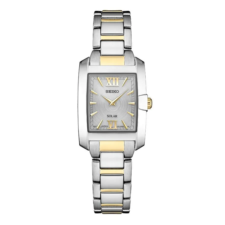 Seiko Solar Ladies Square Two-Tone Watch - Bracelet - 24mm