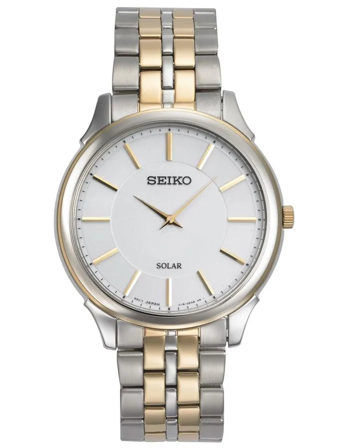 Seiko Solar Mens Slimline - White Dial - Two-Tone - Bracelet - 30m