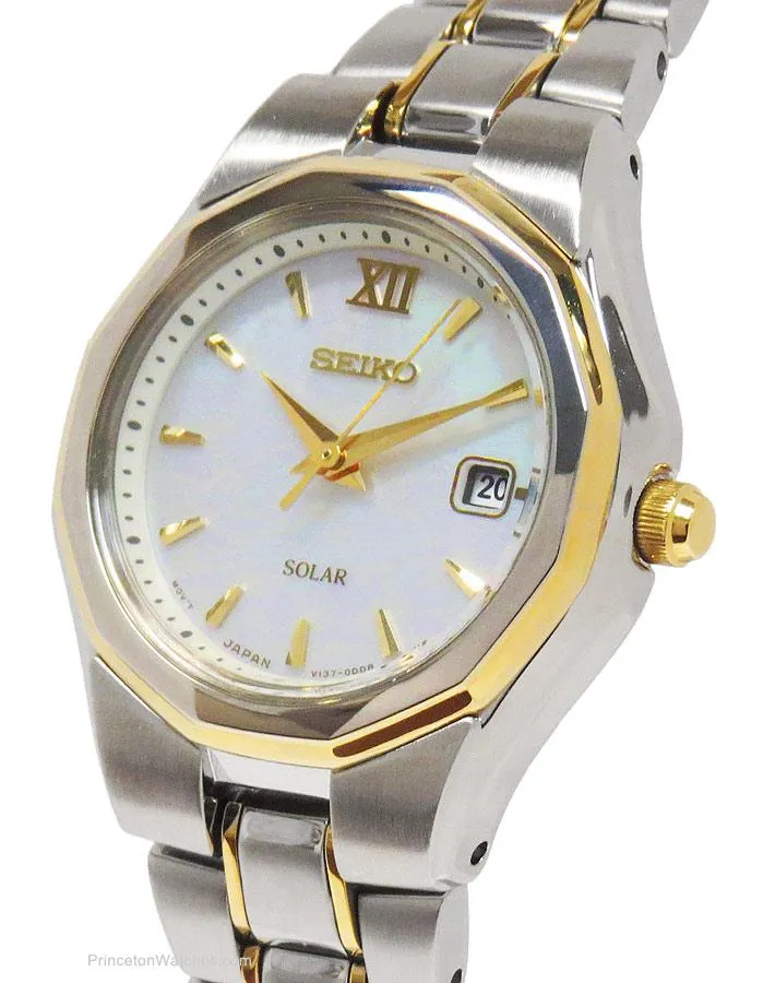 Seiko Womens Core Watch - Solar - Two-Tone - MOP Dial - Bracelet - Date